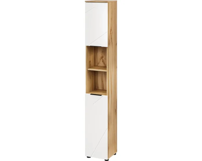 Vysoká koupelnová skříňka Mazi 70 30 cm dub Wotan/bílá
