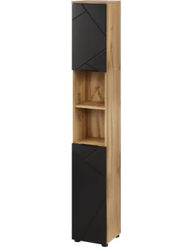 Vysoká koupelnová skříňka Mazi 70 30 cm dub Wotan/černá