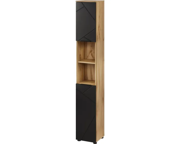 Vysoká koupelnová skříňka Mazi 70 30 cm dub Wotan/černá