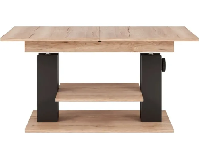 Výškově nastavitelný rozkládací konferenční stolek Moduvo 120/170 cm dub Halifax/černý