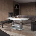 Výškově nastavitelný rozkládací konferenční stolek Moduvo 120/170 cm mramor/černý