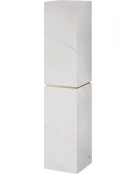 Vysoká koupelnová skříňka s košem na prádlo Letto 06 bílý mramor/zlatá