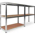 Sada 2 ks dílenských regálů Crown 90x180 cm stříbrná/hnědá