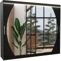 Šatní skříň se zrcadlem a LED osvětlením Camb 250 cm černá