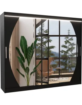 Šatní skříň se zrcadlem a LED osvětlením Camb 250 cm černá