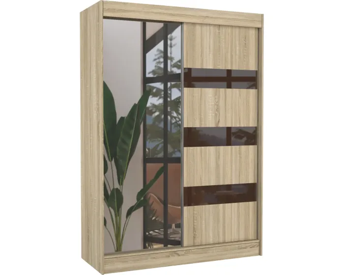 Šatní skříň s posuvnými dveřmi a zrcadlem Touran 150 cm dub Sonoma