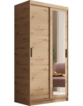 Šatní skříň s posuvnými dveřmi a zrcadlem Haley 100 cm dub Artisan