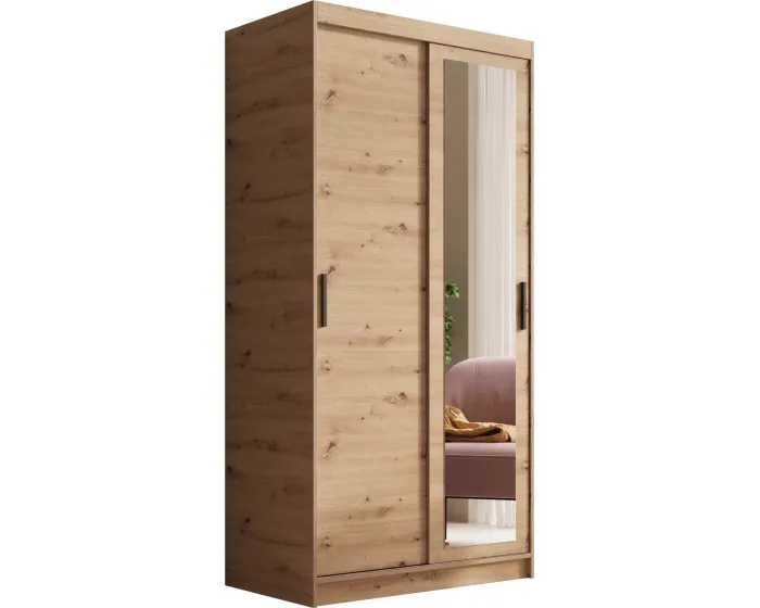 Šatní skříň s posuvnými dveřmi a zrcadlem Haley 100 cm dub Artisan
