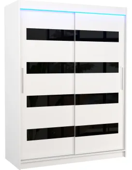 Šatní skříň s posuvnými dveřmi a LED osvětlením Martiz 150 cm černá/bílá