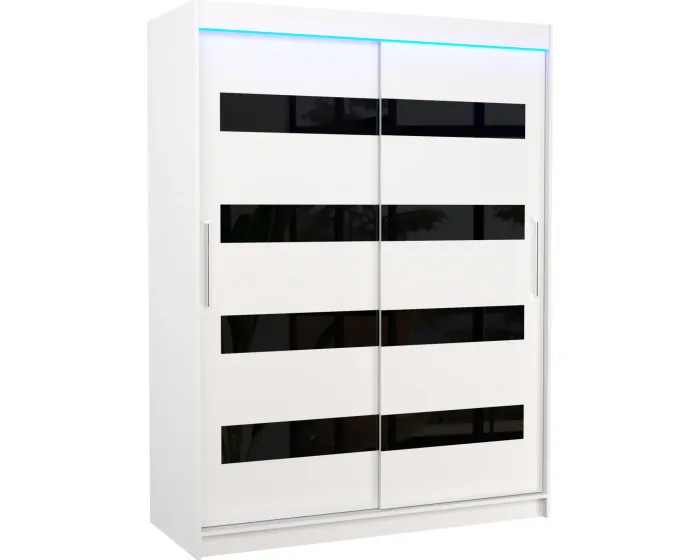 Šatní skříň s posuvnými dveřmi a LED osvětlením Martiz 150 cm černá/bílá