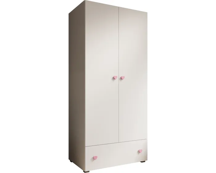 Dětská šatní skříň Emila srdce 80 cm bílá/růžová