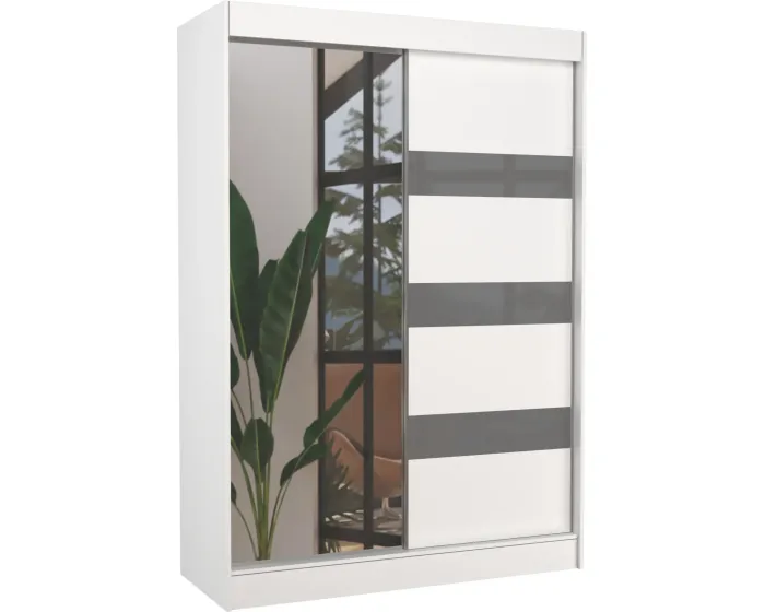 Šatní skříň se zrcadlem Touran 150 cm bílá/šedá