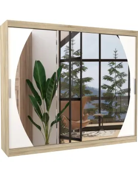 Šatní skříň s posuvnými dveřmi a zrcadlem Camb 250 cm dub Sonoma/bílá