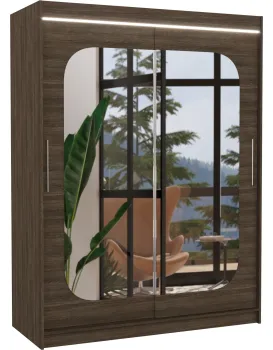 Šatní skříň s posuvnými dveřmi, zrcadlem a LED osvětlením Claver 150 cm Choco