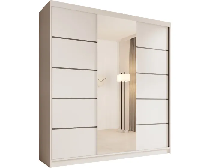 Šatní skříň s posuvnými dveřmi a zrcadlem Sonica 200 cm bílá