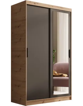 Šatní skříň s posuvnými dveřmi a zrcadlem Haley 120 cm dub Artisan/černá