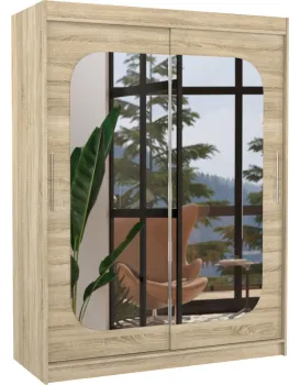 Šatní skříň s posuvnými dveřmi a zrcadlem Claver 150 cm dub Sonoma
