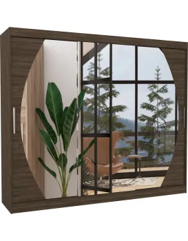 Šatní skříň s posuvnými dveřmi a zrcadlem Camb 250 cm Choco
