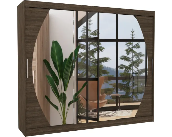 Šatní skříň s posuvnými dveřmi a zrcadlem Camb 250 cm Choco