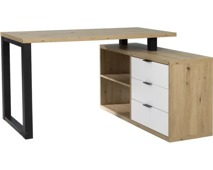 Rohový psací stůl ROMARO dub artisan/bílý 