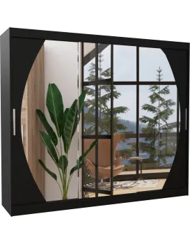 Šatní skříň s posuvnými dveřmi a zrcadlem Camb 250 cm černá