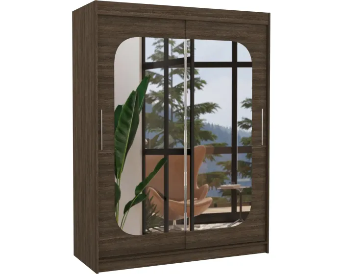 Šatní skříň s posuvnými dveřmi a zrcadlem Claver 150 cm Choco