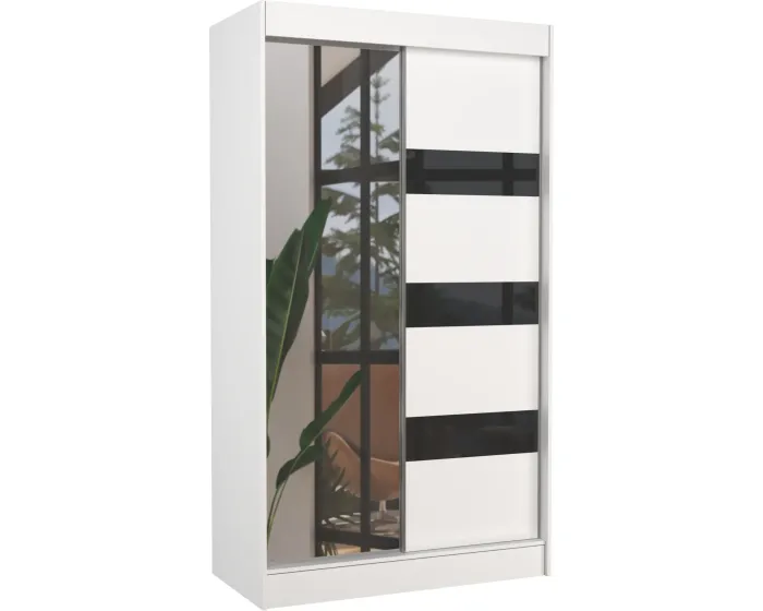Šatní skříň se zrcadlem Touran 120 cm bílá/černá