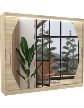 Šatní skříň s posuvnými dveřmi, zrcadlem a LED osvětlením Camb 250 cm dub Sonoma
