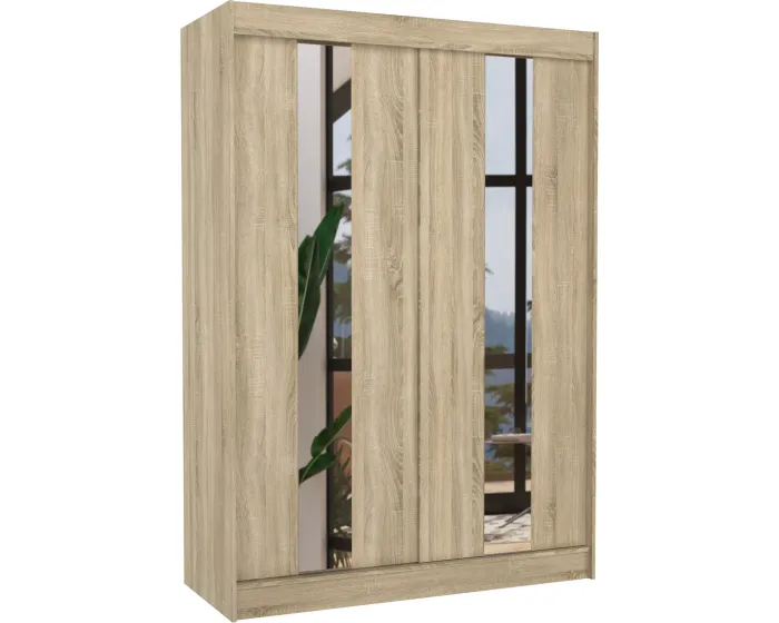 Šatní skříň s posuvnými dveřmi a zrcadlem Balaton 150 cm dub Sonoma