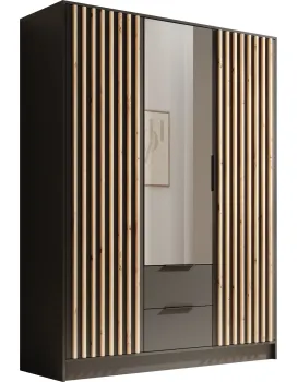 Šatní skříň se zrcadlem Nerida 150 cm černá/hnědá