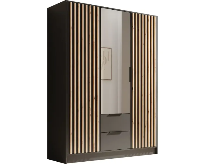 Šatní skříň se zrcadlem Nerida 150 cm černá/hnědá