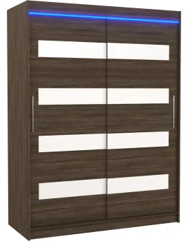 Šatní skříň s posuvnými dveřmi a LED osvětlením Martiz 150 cm Choco/bílá