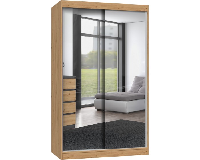 Šatní skříň se 2 zrcadly IGA 120 cm dub artisan