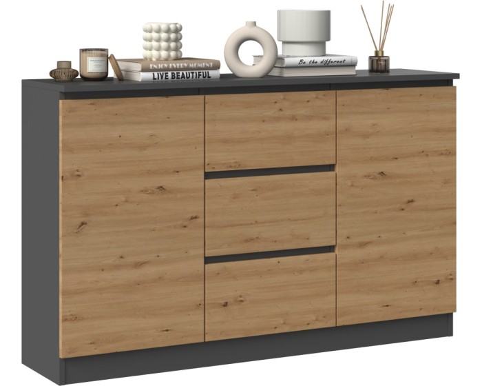 Komoda Saloe 2D3S 120 cm antracit/dub artisan