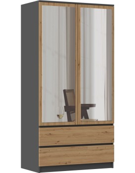 Šatní skříň SS-90 se zrcadlem 180 cm antracitová/dub artisan