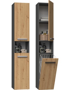 Koupelnová skříňka s košem na prádlo NEL III antracit/dub artisan