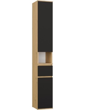 Vysoká koupelnová skříňka Lior 30 cm černá/dub Artisan