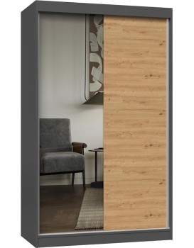 Šatní skříň Iga se zrcadlem 120 cm antracit/dub artisan