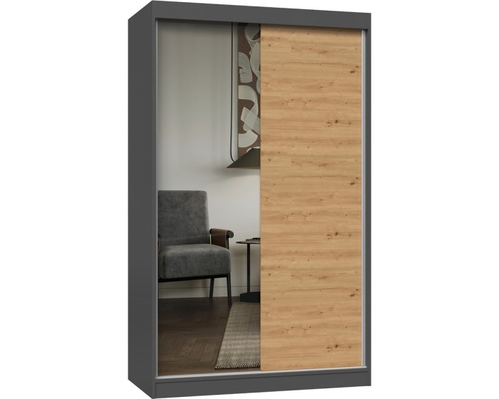Šatní skříň Iga se zrcadlem 120 cm antracit/dub artisan