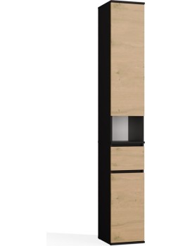 Vysoká koupelnová skříňka Lior 30 cm dub Artisan/černá