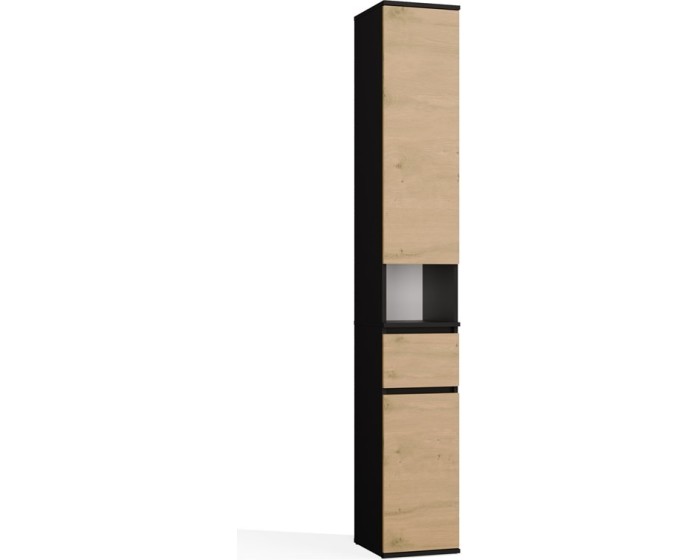Vysoká koupelnová skříňka Lior 30 cm dub Artisan/černá