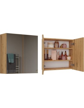 Závěsná koupelnová skříňka POLA 60 cm se zrcadlem dub artisan