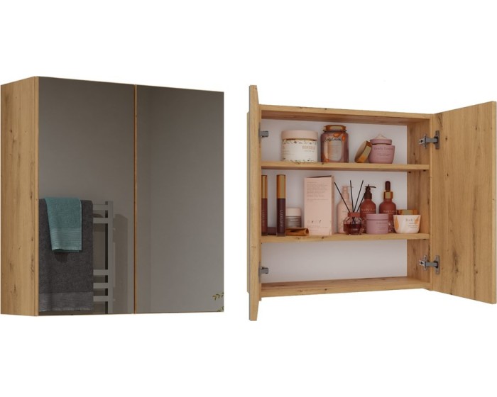 Závěsná koupelnová skříňka POLA 60 cm se zrcadlem dub artisan