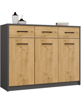 Komoda SIMPLO 3D3S 109 cm antracitová/dub artisan