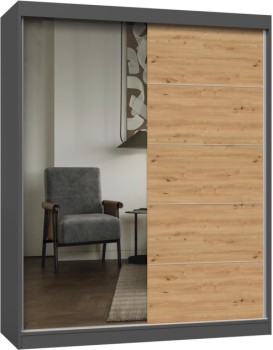 Šatní skříň se zrcadlem Iga A/C 160 cm antracit/dub artisan