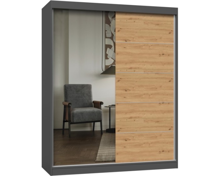 Šatní skříň se zrcadlem Iga A/C 160 cm antracit/dub artisan