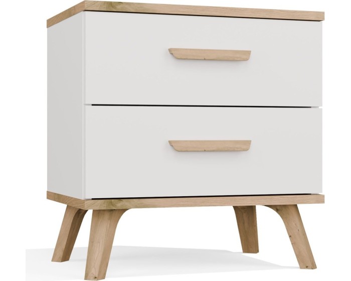 Noční stolek Olympo 2S 45 cm bílý/dub Artisan