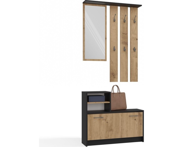Předsíňová stěna GARDE 85 cm antracitová/dub artisan