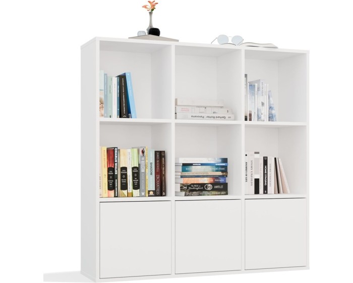 Regál MALAX 3x3 se 3 dvířky 110 cm bílý