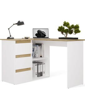 Rohový psací stůl Nicea levý dub artisan/bílý